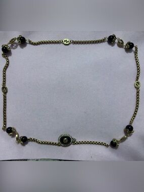 GG Gold & Black Bead Long Necklace